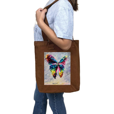 Picture of Canvas Tote Bag/Fashionable Top Handle Bag Brown Color with Zipper for girls For University/College/Trendy Fashionable Women
