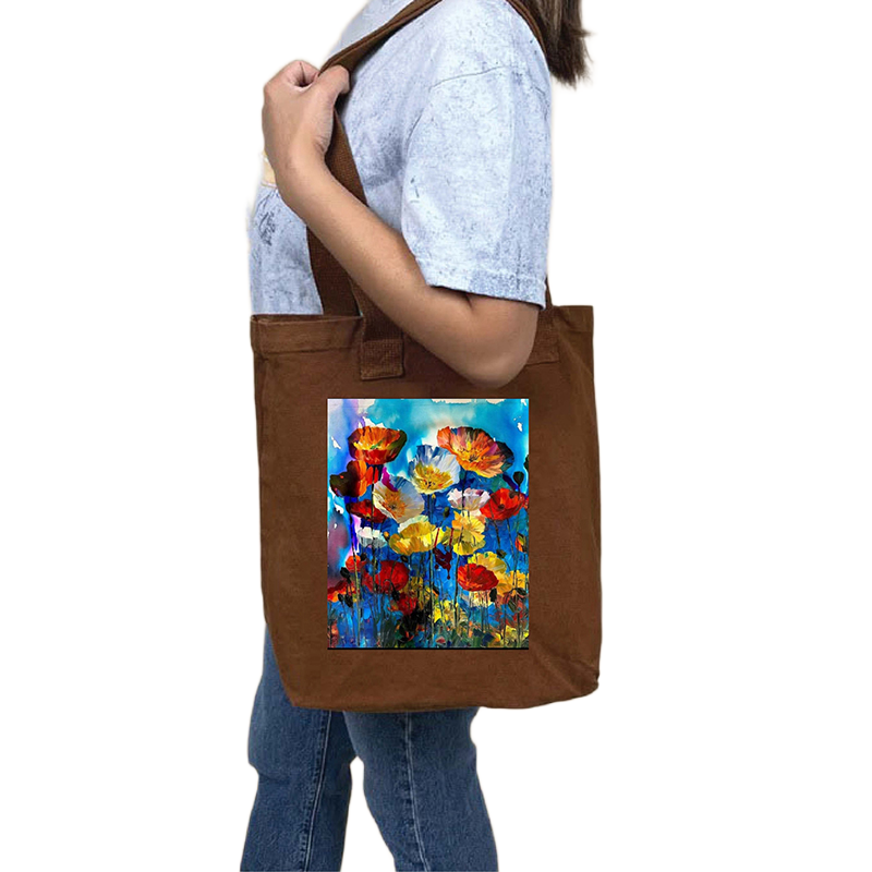Picture of Canvas Tote Bag/Fashionable Top Handle Bag Brown Color with Zipper for girls For University/College/Trendy Fashionable Women