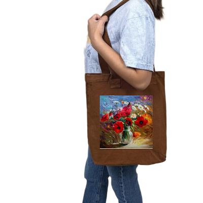 Picture of Canvas Tote Bag/Fashionable Top Handle Bag Brown Color with Zipper for girls For University/College/Trendy Fashionable Women