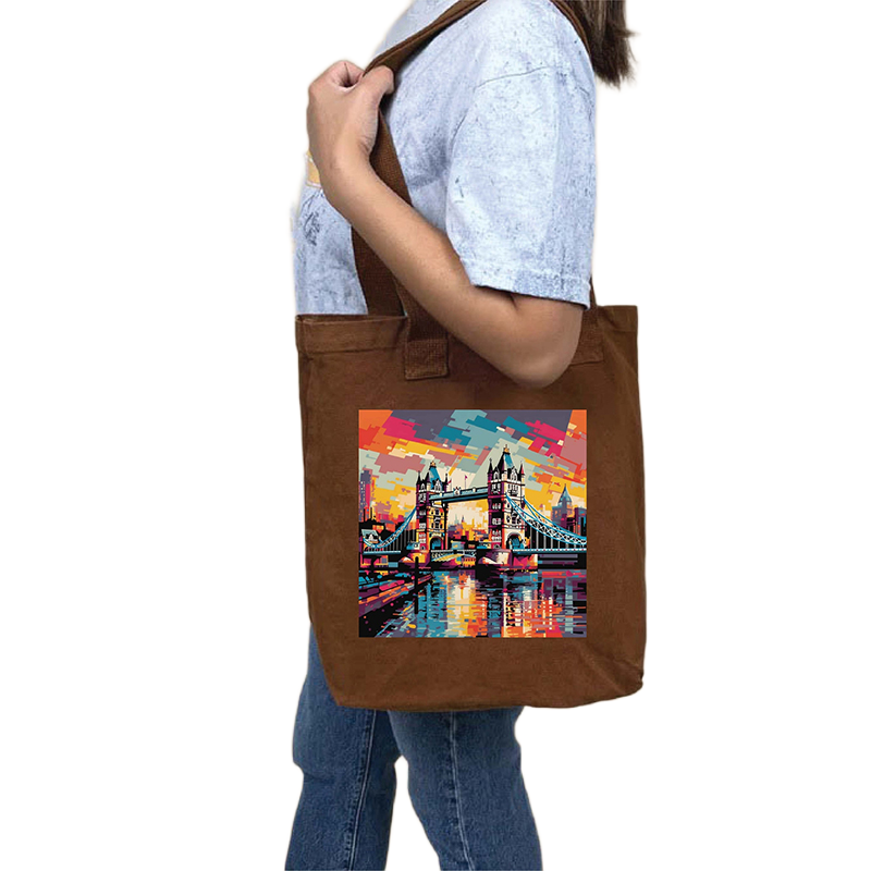 Picture of Canvas Tote Bag/Fashionable Top Handle Bag Brown Color with Zipper for girls For University/College/Trendy Fashionable Women