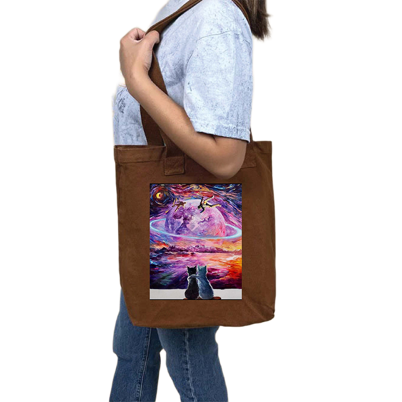 Picture of Canvas Tote Bag/Fashionable Top Handle Bag Brown Color with Zipper for girls For University/College/Trendy Fashionable Women