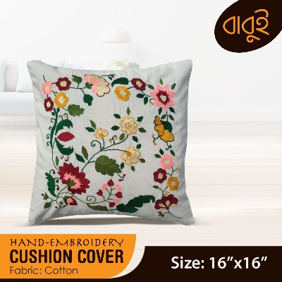 Picture of Hand embroidery (16"×16") floral motif art cushion cover
