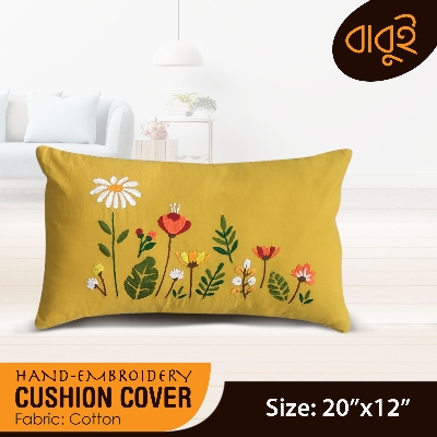 Picture of Hand Embroidery Floral Motif Cushion Cover 20x12 Inches, Cotton Fabric, Washable, No Zipper