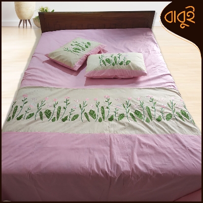 Picture of Hand-embroidery Cotton Fabric floral motif art 7 Feet by 8.5 Feet Double King Size Bedsheet Set with Two Pillow Covers Bed Sheet