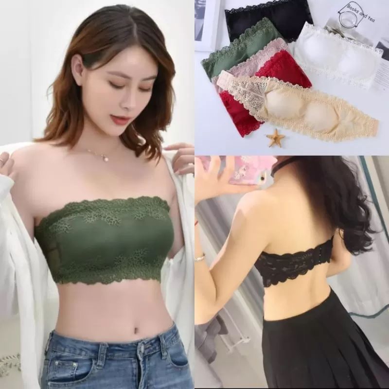 Picture of Padded Push Up Lace Tube Strapless Bra For Women