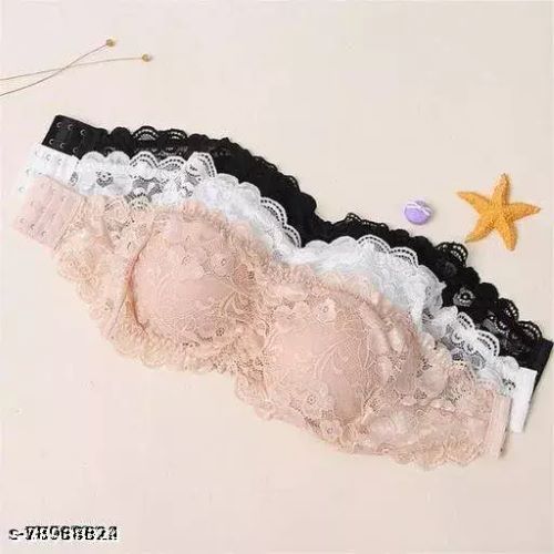 Picture of Padded Push Up Lace Tube Strapless Bra For Women