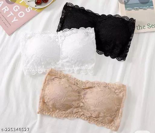 Picture of Padded Push Up Lace Tube Strapless Bra For Women
