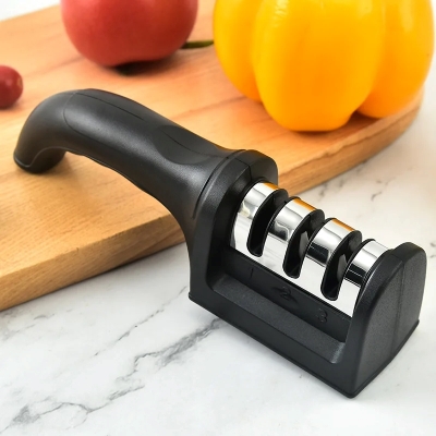 Picture of New KitchenKnife Sharpner ,3 Segment Knife Sharpener Household Multi-Functional Hand-Held 3-Purpose Black Sharpening Stone