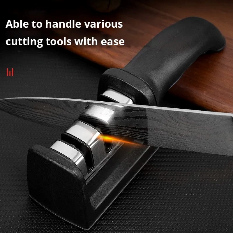 Picture of New KitchenKnife Sharpner ,3 Segment Knife Sharpener Household Multi-Functional Hand-Held 3-Purpose Black Sharpening Stone