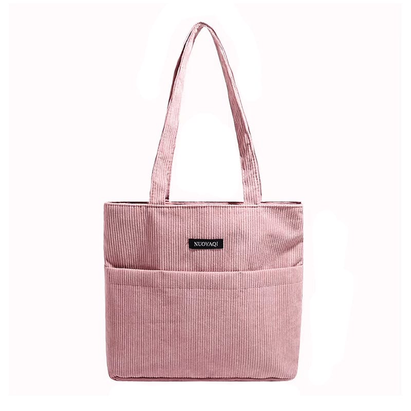 Picture of TAG Lifestyle Corduroy Tote Bag, Shopping Bag, Girls & Ladies Bag, outside pocket Top Handle Lite Pink Color Tote Bag for University/College/Girls students & Women