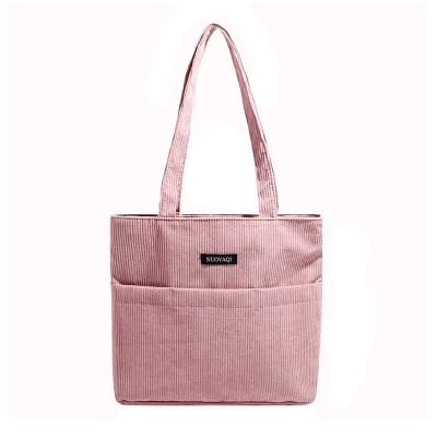 Picture of TAG Lifestyle Corduroy Tote Bag, Shopping Bag, Girls & Ladies Bag, outside pocket Top Handle Lite Pink Color Tote Bag for University/College/Girls students & Women
