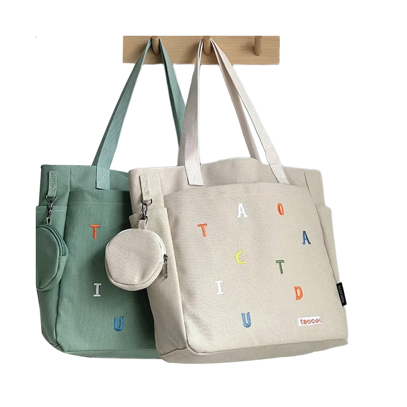 Picture of TAG Lifestyle Exclusive Design embroidery Canvas Tote Bag, Fashionable Top Handle Olive Color With 4 Outside Pockets Trendy Fashionable Tote Bag for University, College Students Girls And Women