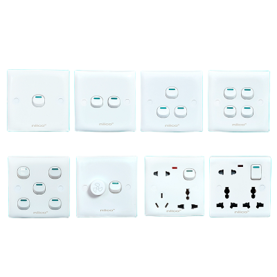 Picture of Niico Classic Gang Series 8 pieces-1gang + 2 Gang + 3 Gang + 4 Gang + 5 Gang + Fan Regulator+ 6 pin + 8 Pin Wall Switch Socket