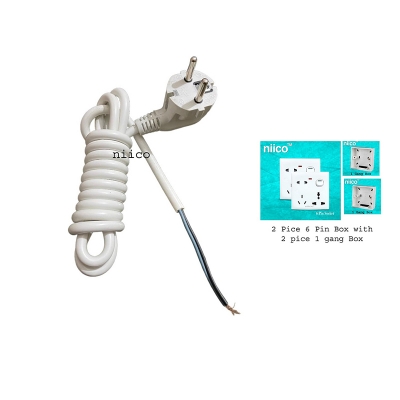 Picture of Niico 3 miter 2 core cable + 2 piece 6 pin extension socket and 2 Gang MK Type   Box  - 10 fit Double Socket  Multiplug Making  Accessories