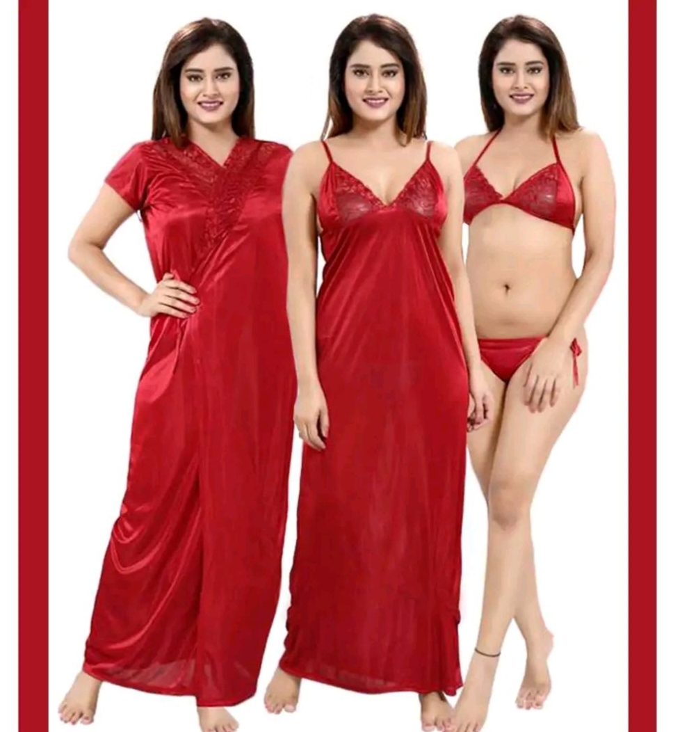 Picture of 4 Part free Size Women And Girls Nightgown Sleepwear Night Dress Nightie Babydoll Chemise Night dress For Women