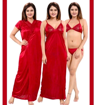 Picture of 4 Part free Size Women And Girls Nightgown Sleepwear Night Dress Nightie Babydoll Chemise Night dress For Women