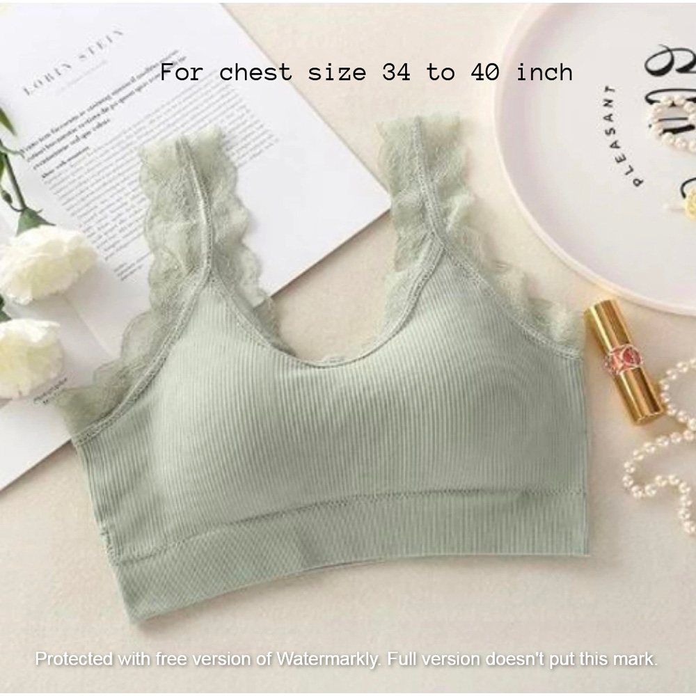Picture of Imported Soft Comfortable Lace Padded Seamless Lingerie Wireless Fitness Top Bra for Women