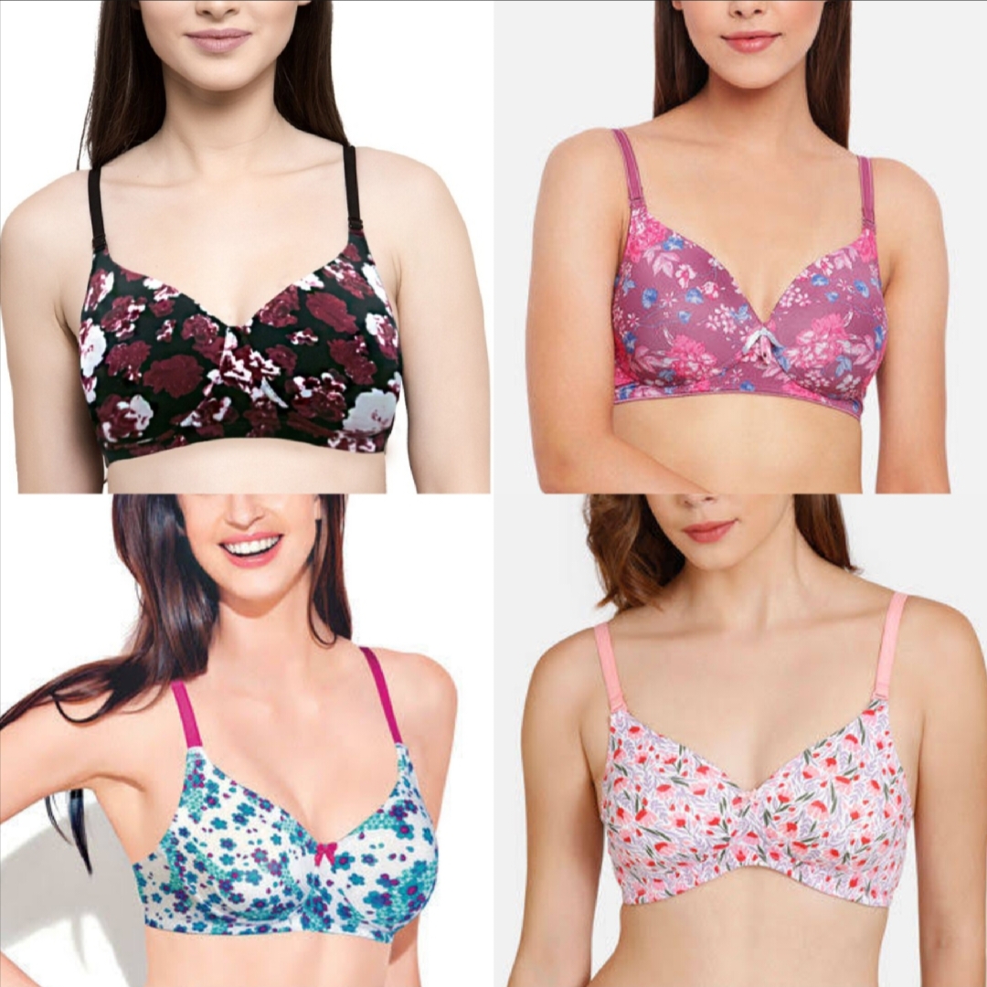 Picture of 4 Piece Non Padded Printed Adjustable strap bra comfortable bra stylish bra for Women(Any 4 color)