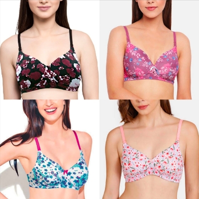 Picture of 4 Piece Non Padded Printed Adjustable strap bra comfortable bra stylish bra for Women(Any 4 color)