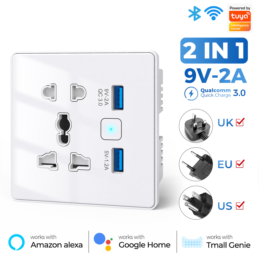 Picture of Tuya Smart Multiplug Wall Socket with USB Quick Charging