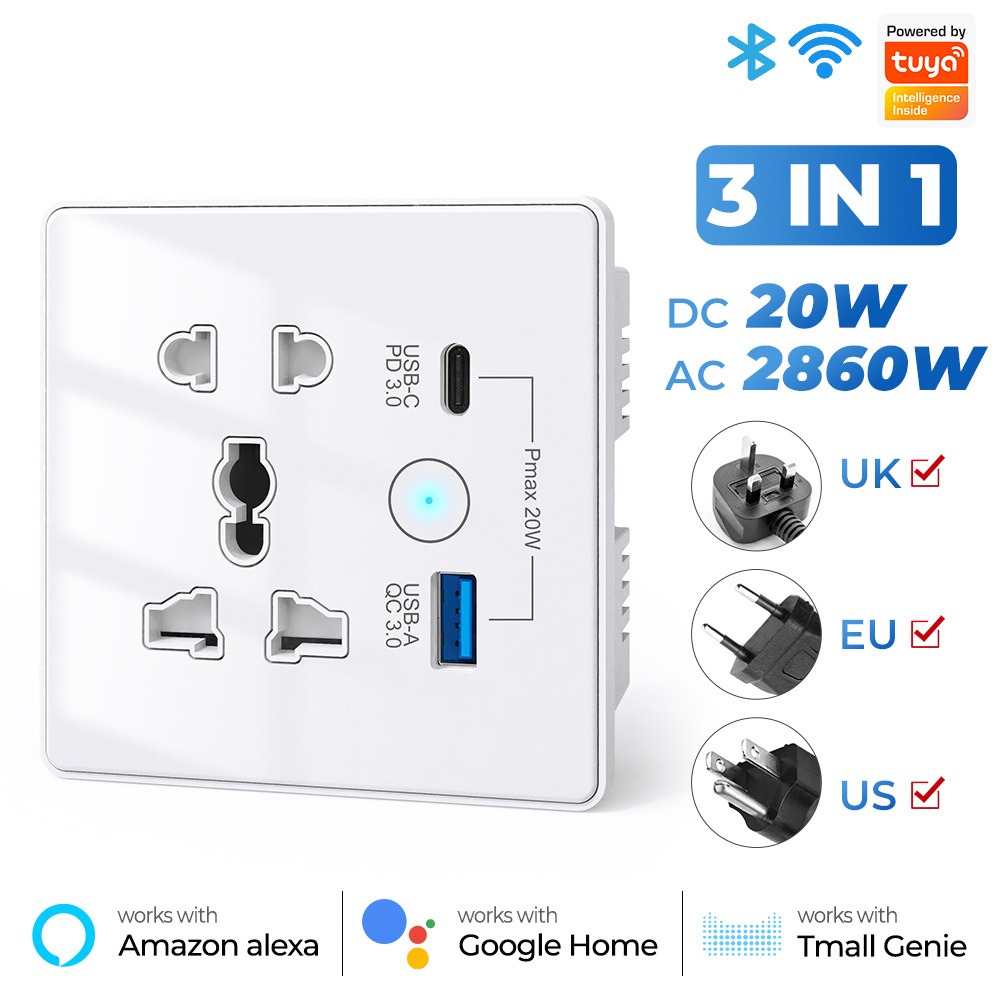 Picture of Tuya Smart Multiplug Wall Socket with USB Quick Charging