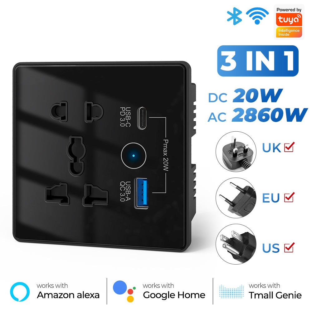 Picture of Tuya Smart Multiplug Wall Socket with USB Quick Charging