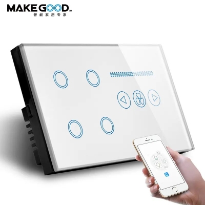 Picture of WiFi 4-Gang Smart Touch Screen Glass Panel Wall Switch with Fan Speed Control Black
