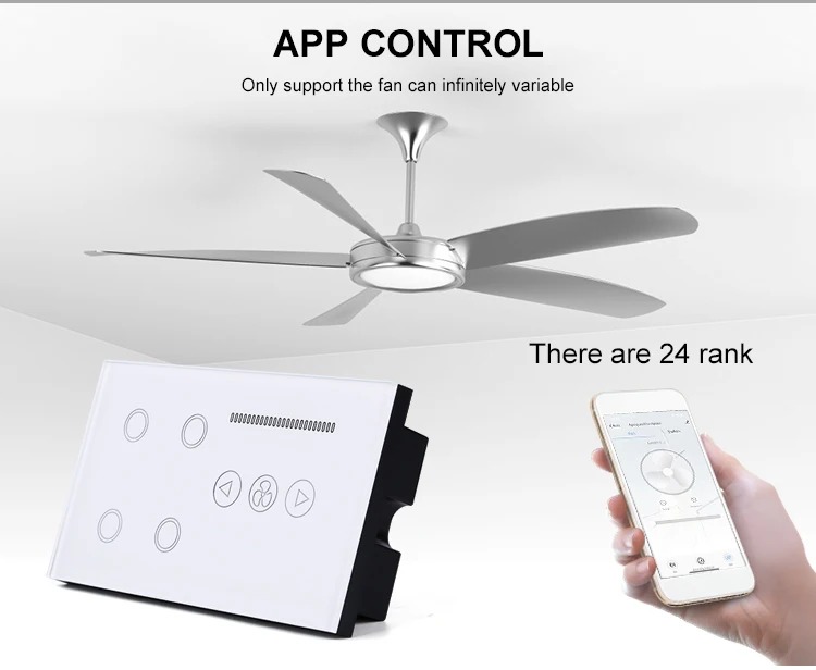 Picture of WiFi 4-Gang Smart Touch Screen Glass Panel Wall Switch with Fan Speed Control Black