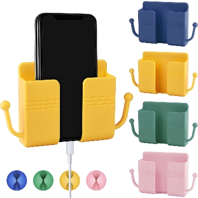 Picture of Wall Mount Phone Holder Self-Adhesive Wall Beside Organizer Storage Box Plastic Charging Phone Stand Remote Wall-Mounted Phone Brackets Holder for Bedroom