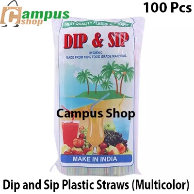 Picture of Dip and Sip Plastic Straws - 100pcs (Multicolor)