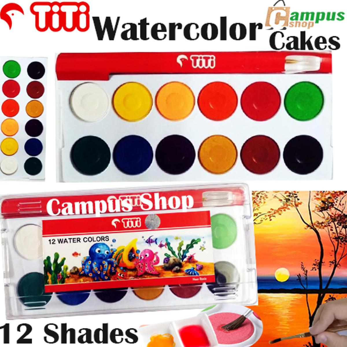 Picture of TiTi  Water Colour Cake 12 Solid Color Box with Paintbrush for Watercolor Painting