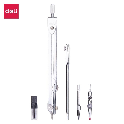 Picture of Deli E8604 Metal 5PCS Compass W/Pencil Leads Ink Drawer - Silver