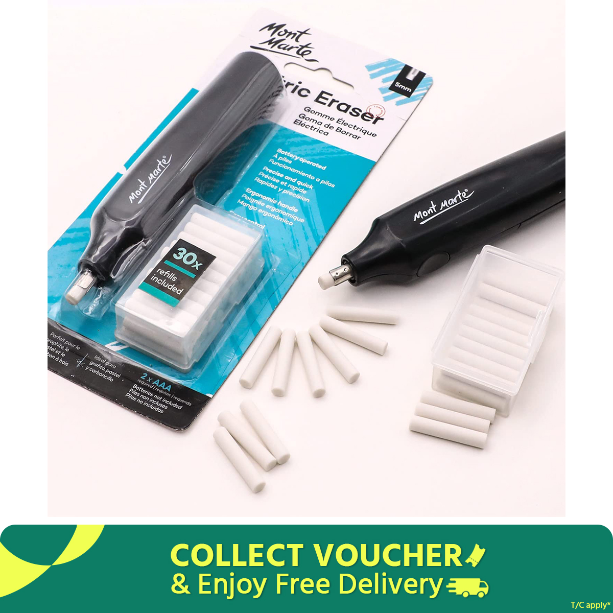 Picture of Mont Marte Electric Eraser, Includes 30 Eraser Refills. For Graphite Pencils and Color Pencils By Vanshi Art