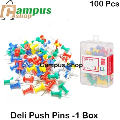 Picture of De li Push Pins 100 Pcs-1 Box - Multicolor (Notice Board Pin)