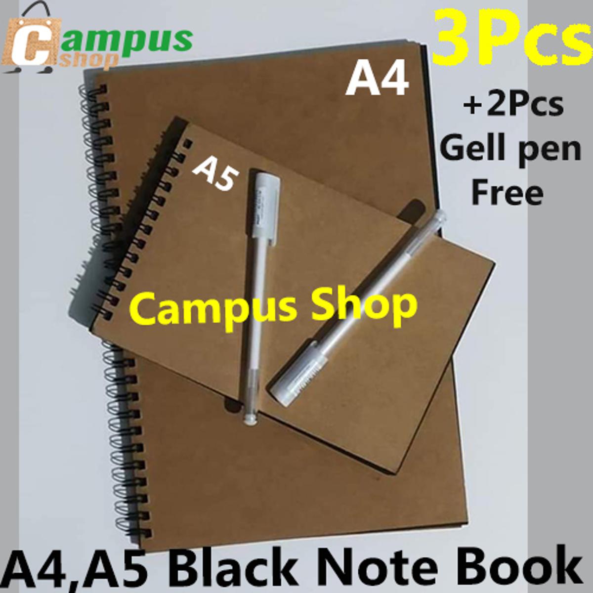 Picture of A4 & A5 black note book ( With2PC white gel pen free)