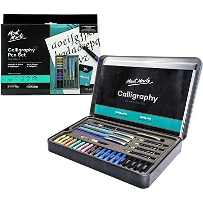 Picture of Mont Marte Calligraphy Set,Includes Calligraphy Pens, Calligraphy Nibs, Ink Cartridges, Introduction Booklet and Exercise Booklet  32 Pcs