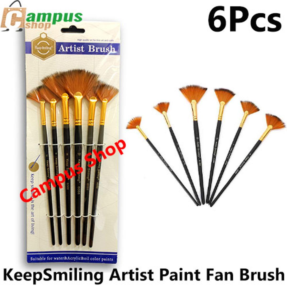 Picture of KeepSmiling Artist Brush Paint Brush Fan brush, Suitable for Water & Acrylic & Oil color paint 6 pcs