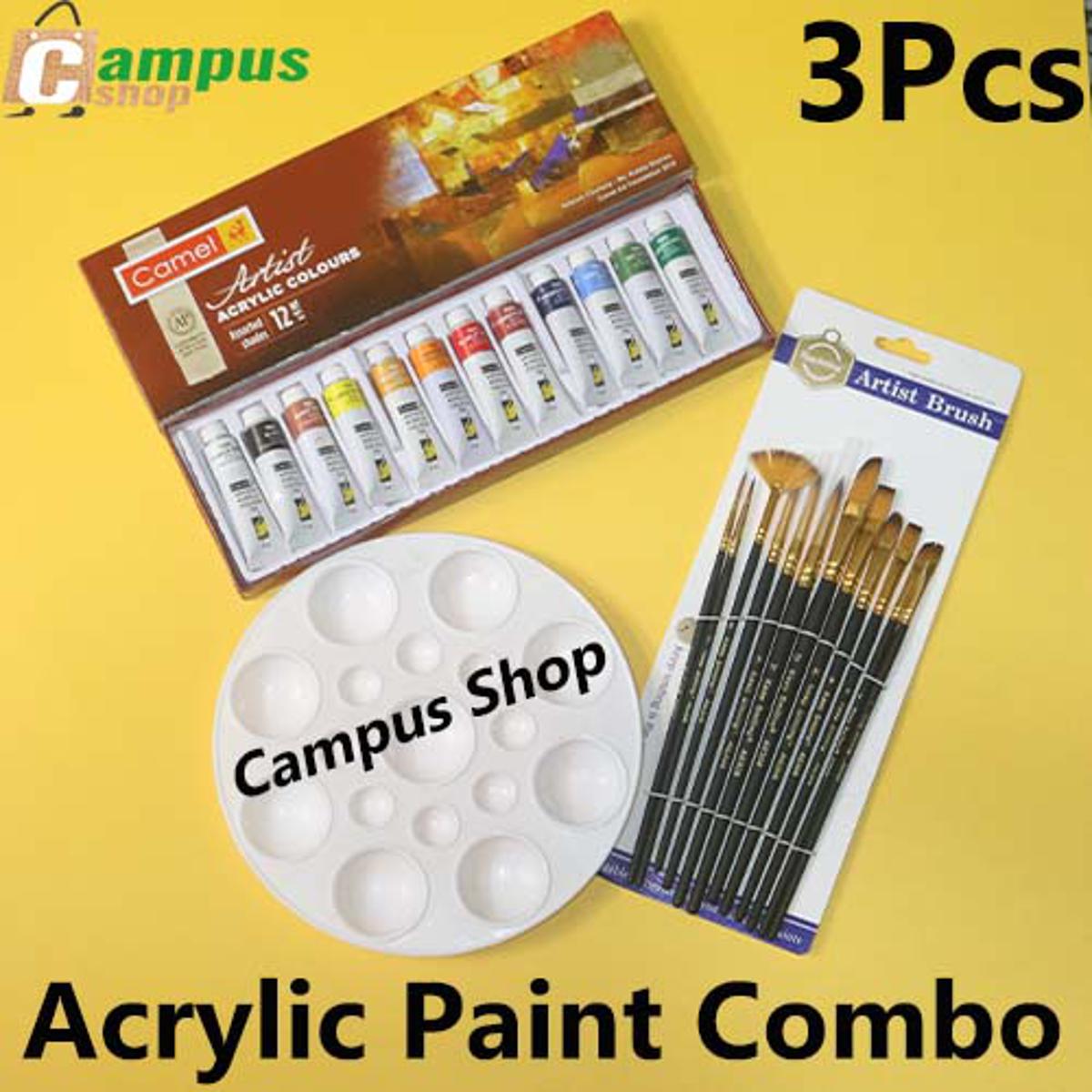 Picture of Acrylic Paint Combo,Maries 9ml,12 Shades+Mix Brush+Round Color Platte Set Of 3 Pcs
