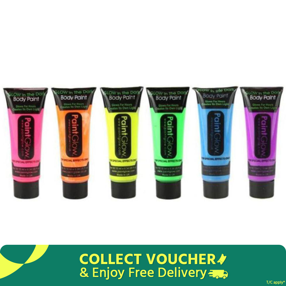 Picture of Body Paint-Paint Glow Darkness UV Black Light Reactive Glow Face, Set of 6 tubes Neon Fluorescent, 25 ml each tube