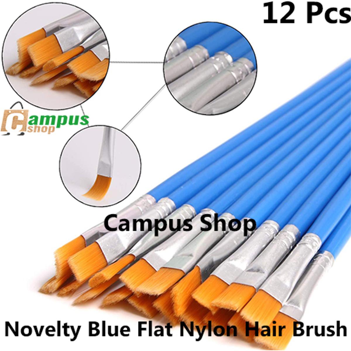 Picture of Novelty Blue Flat Nylon Hair Artist Paint Brush Suitable For Watercolor, Acrylics and Oil Painting  Set Of 12 Pcs