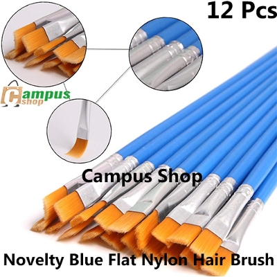 Picture of Novelty Blue Flat Nylon Hair Artist Paint Brush Suitable For Watercolor, Acrylics and Oil Painting  Set Of 12 Pcs
