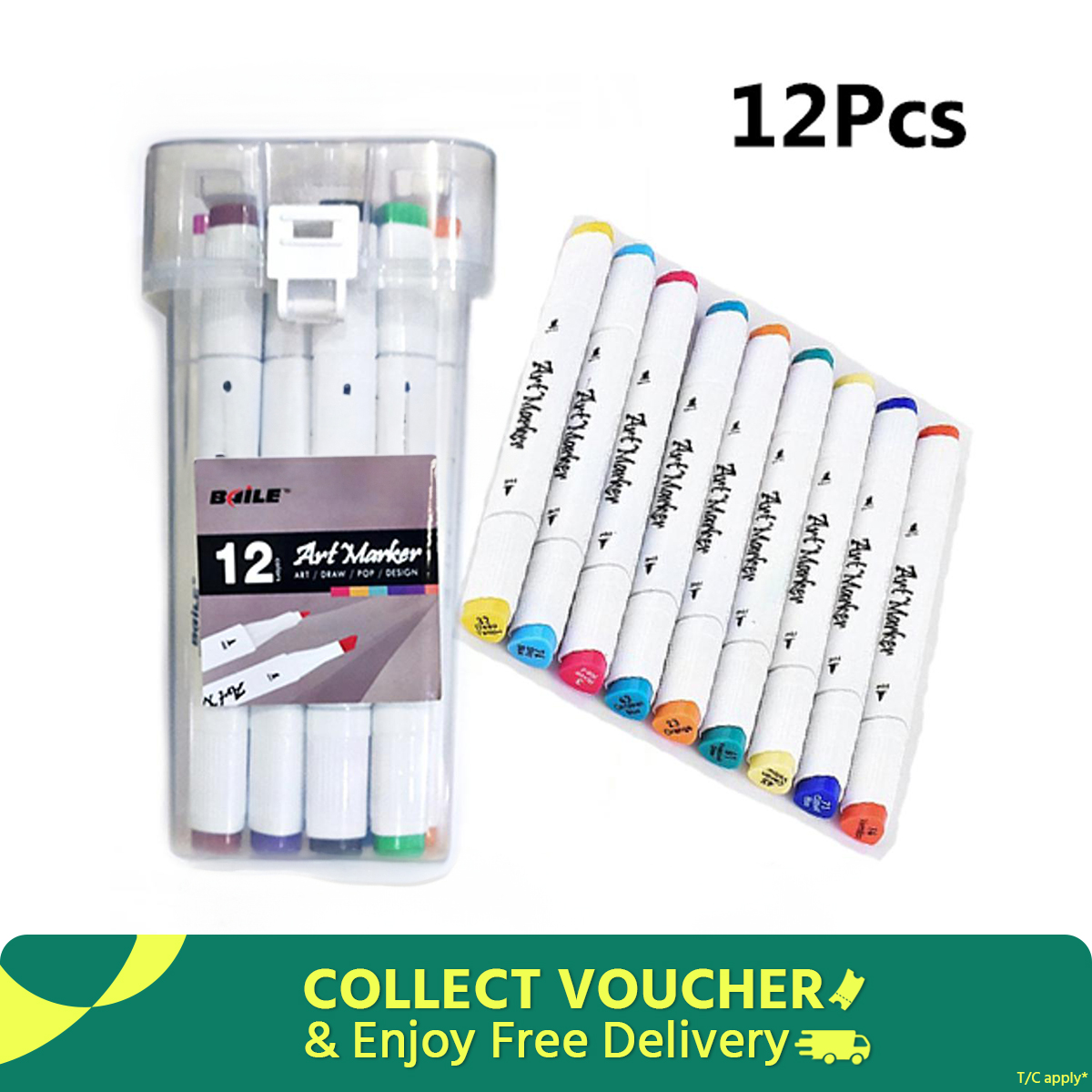 Picture of Baile Art Marker Pen Flat/Thick Tip 12, 24, 40, 60 Colours Box for Artists