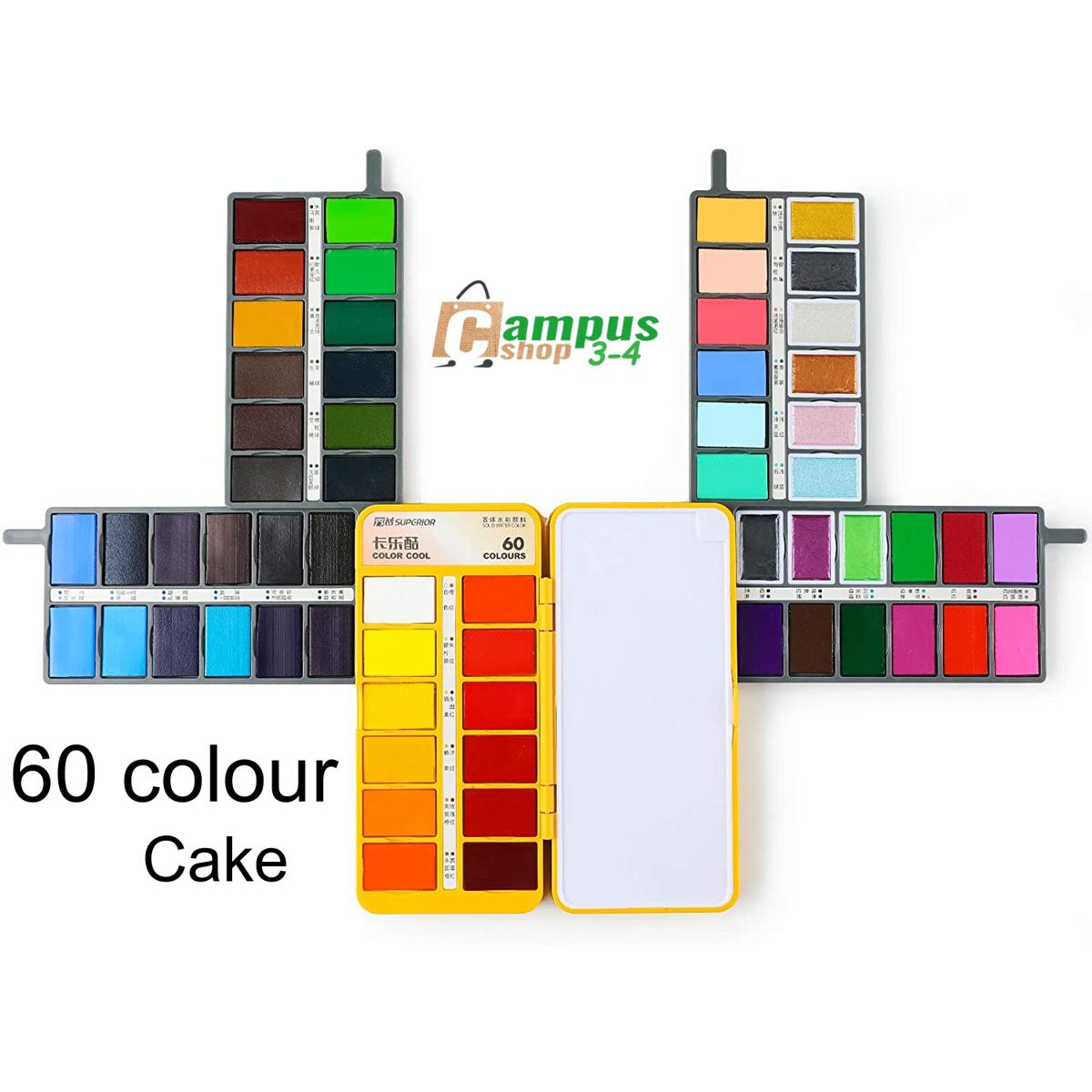 Picture of Superior Water colour Cake Paints 60 Foldable Solid & Pigmented Colors With Water Brush Pen for Professional Watercolor Painting
