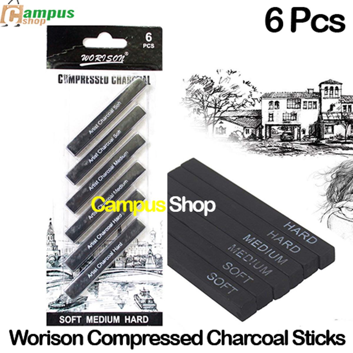 Picture of Worison Drawing Shading Compressed Charcoal Sticks, Soft, Medium, Hard-6 Pcs