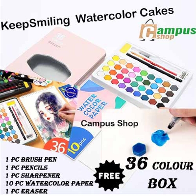Picture of Keep Smiling Professional Water colour Cake Paints 36 Colors Solid Set With Paintbrush Water Color Pigment Set Iron Box Acuarelas Verf Art Supplies for Watercolor Painting