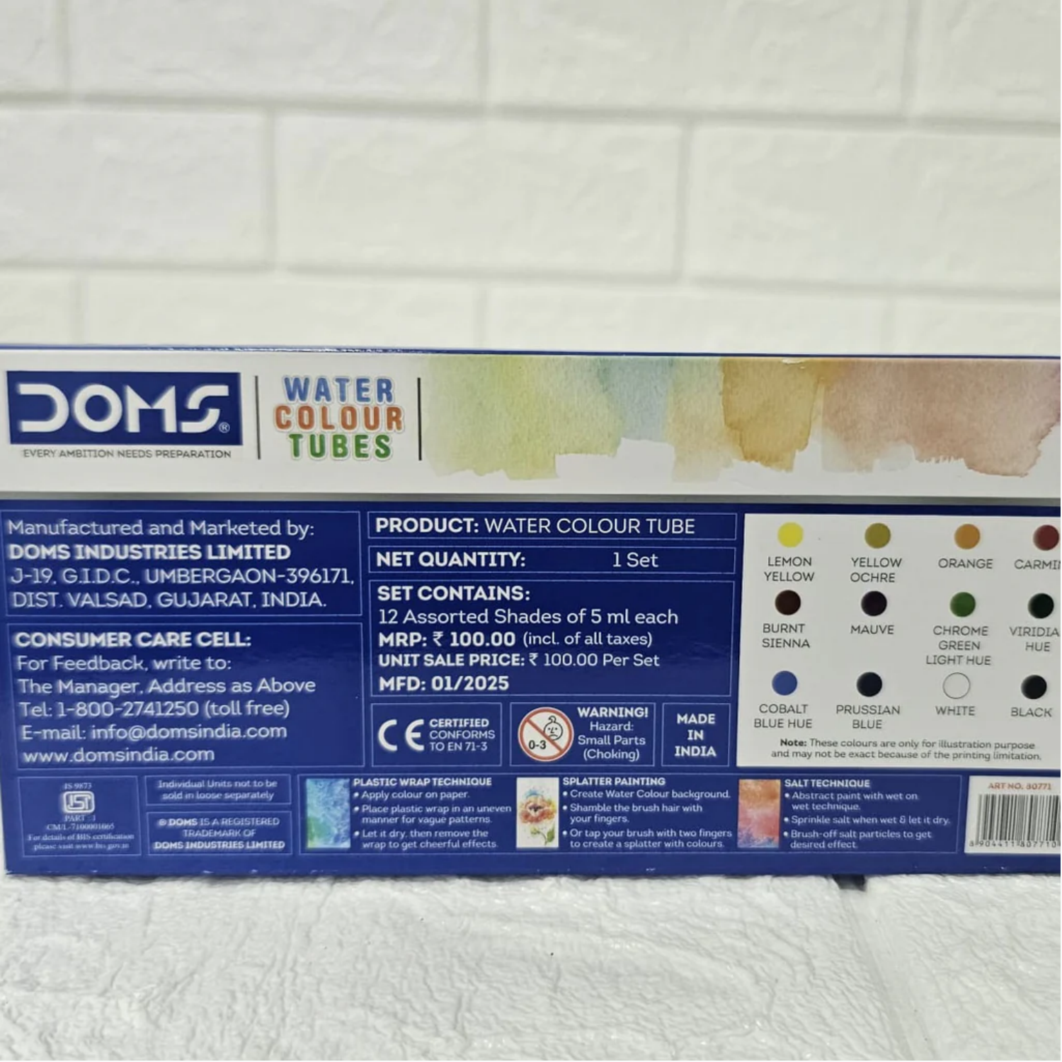 Picture of Doms Water Color Tubes- 6/12 Colors + Free 1pc Neon Eraser