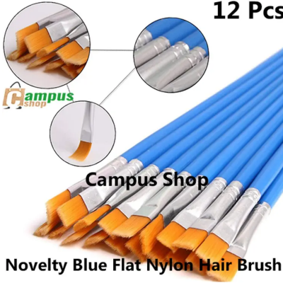 Picture of Novelty Blue Flat Nylon Hair Artist Paint Brush Suitable For Watercolor, Acrylics and Oil Painting Set Of 12 Pcs