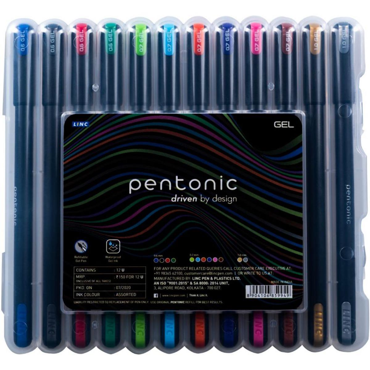 Picture of Pentonic Multicolor Gel Pen with Hard Box Case (0.6 mm-1.0 mm, Black Body, 12 Pcs Set)