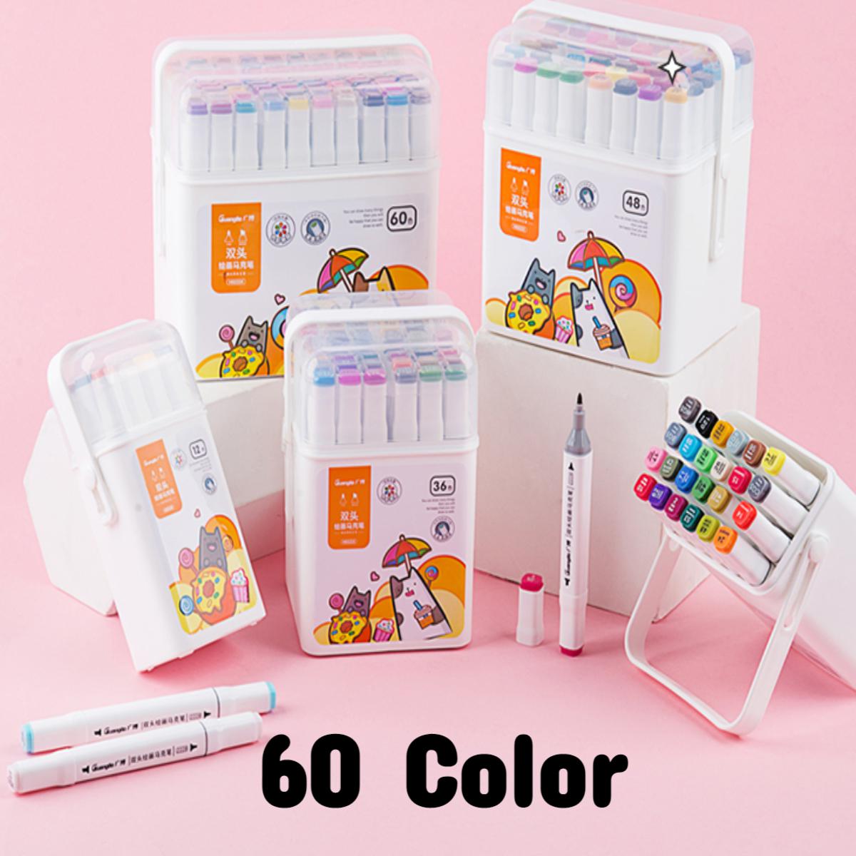 Picture of Guangbo Markers Sets 60 Colors Sketching Markers Double Head Alco. Based Felt Tip Pen Art School Supplies Drawing Set For Artists