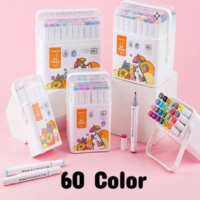 Picture of Guangbo Markers Sets 60 Colors Sketching Markers Double Head Alco. Based Felt Tip Pen Art School Supplies Drawing Set For Artists